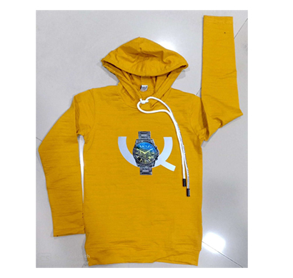 less q (1lq8) branded crush lycra kid's hoody printed t shirt ( mustard)